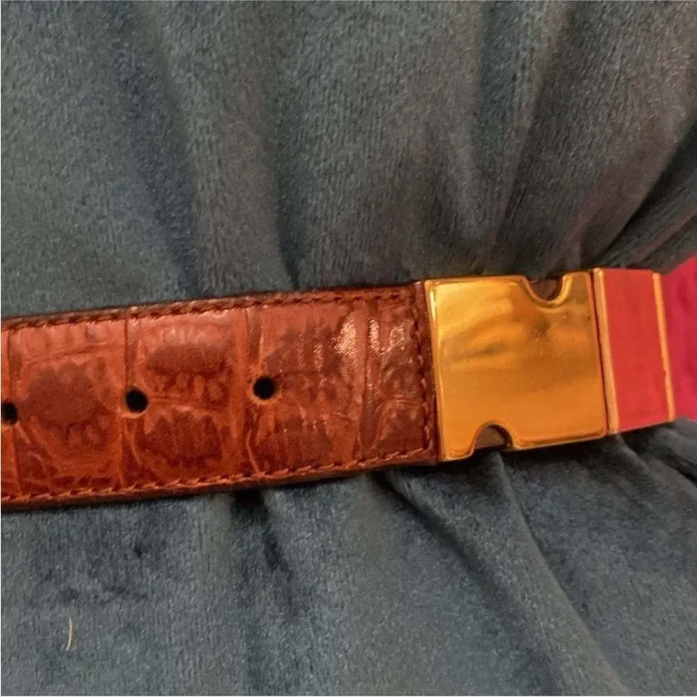 Nanny Brown genuine alligator/ gold metal Belt with Gold Buckle, L 30 inch